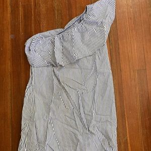 Francesca’s ruffled one shoulder blue & white striped dress (size small)